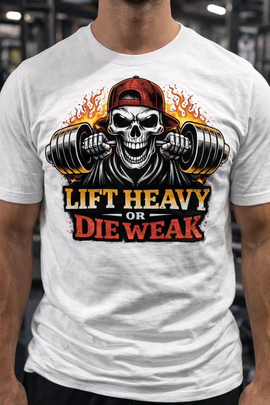 Lift Heavy Or Die Weak Gym T-Shirt – Hardcore Workout Graphic Tee