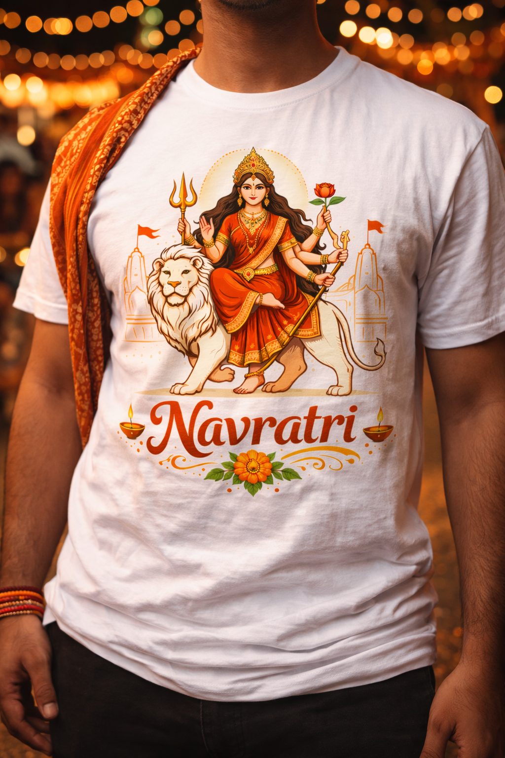 Navratri Printed Spiritual Wear T-Shirt | Festive Devotional Graphic Tee