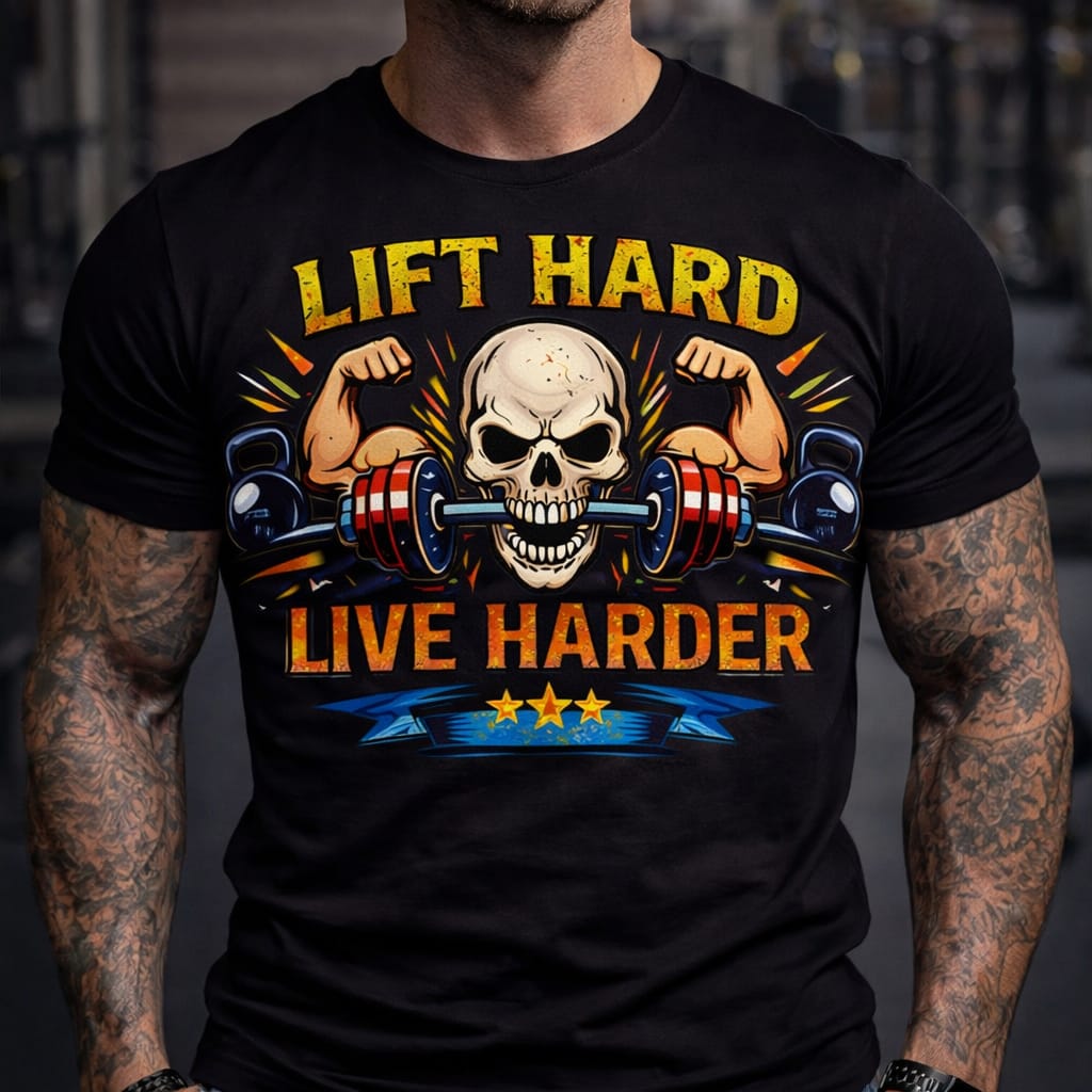 Lift Hard, Live Harder – Motivational Gym Graphic Tee