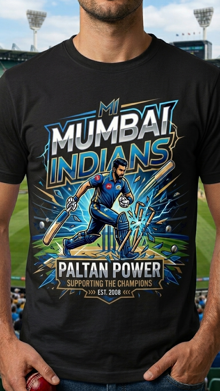 Mumbai Indians Fan T-Shirt – “Paltan Power” Printed Cotton Tee for IPL Supporters