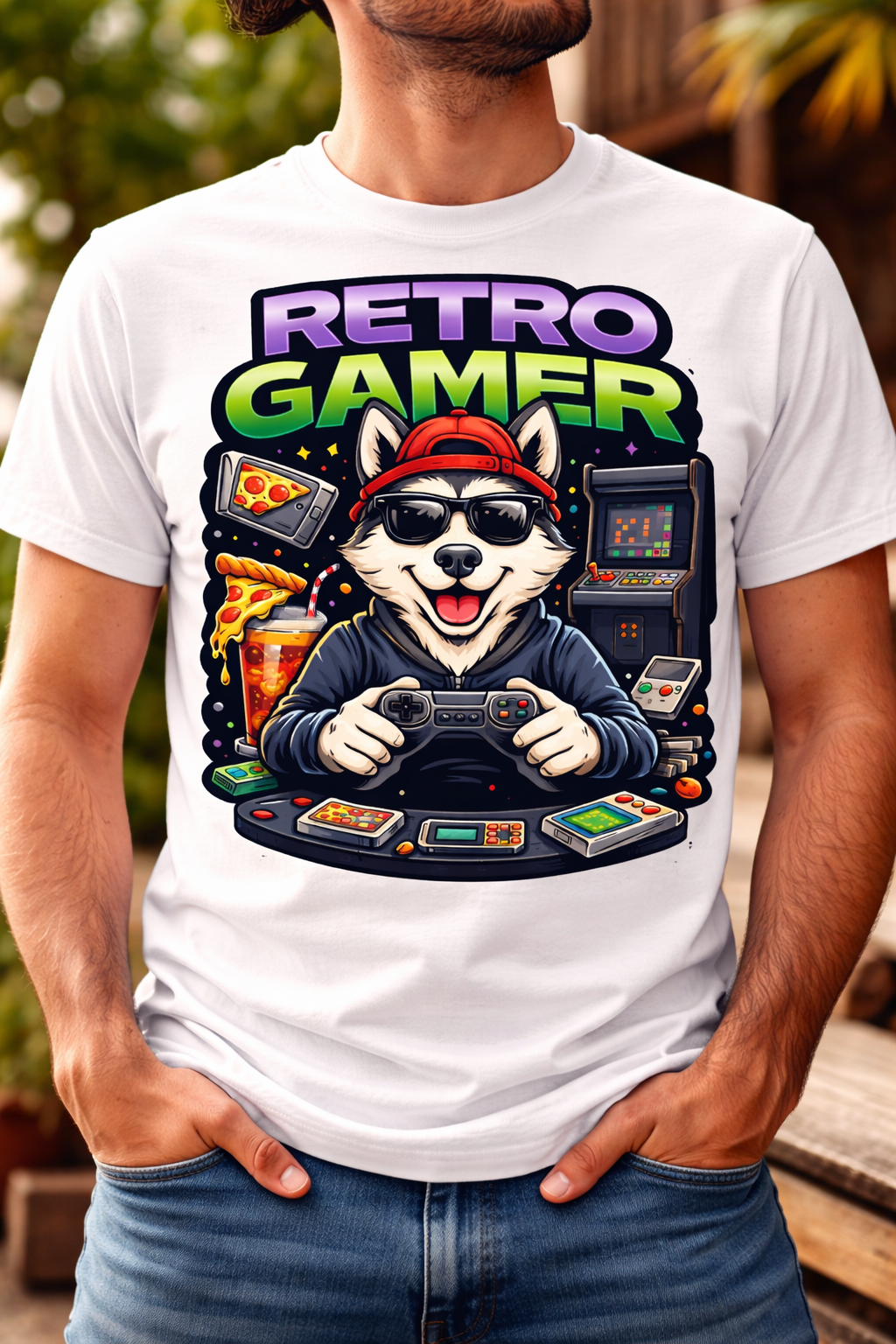 Retro Gamer Cartoon Graphic T-Shirt
