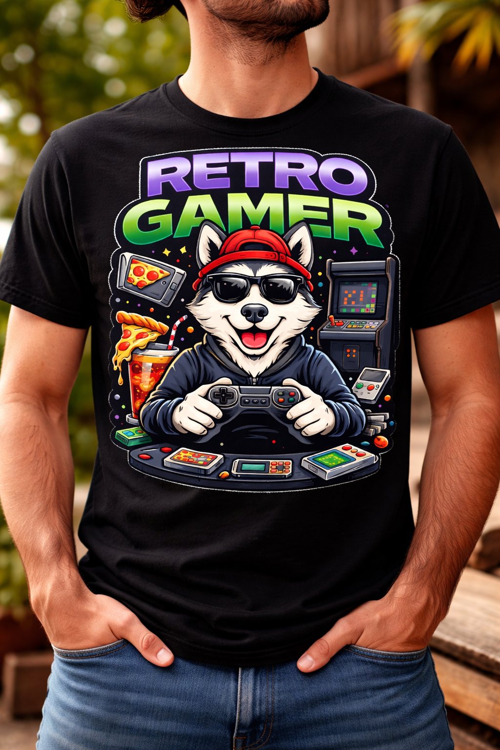 Retro Gamer Cartoon Graphic T-Shirt