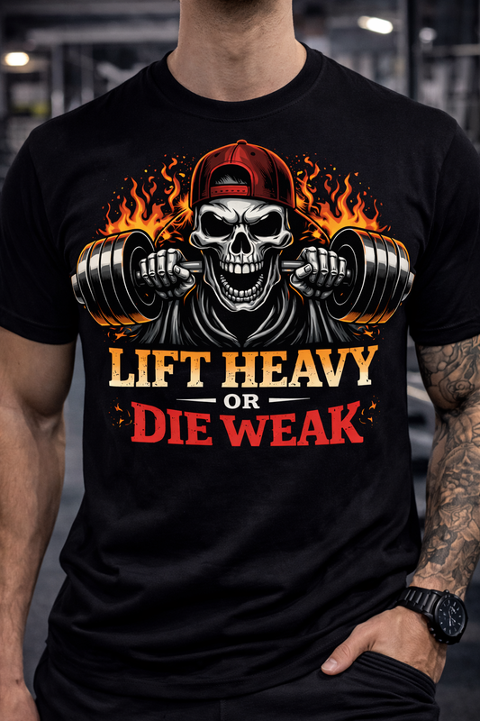 Lift Heavy Or Die Weak Gym T-Shirt – Hardcore Workout Graphic Tee