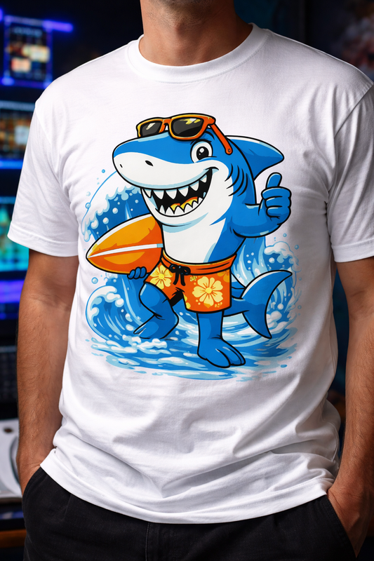 Shark Cartoon Printed T-Shirt – Cool Ocean Graphic Tee