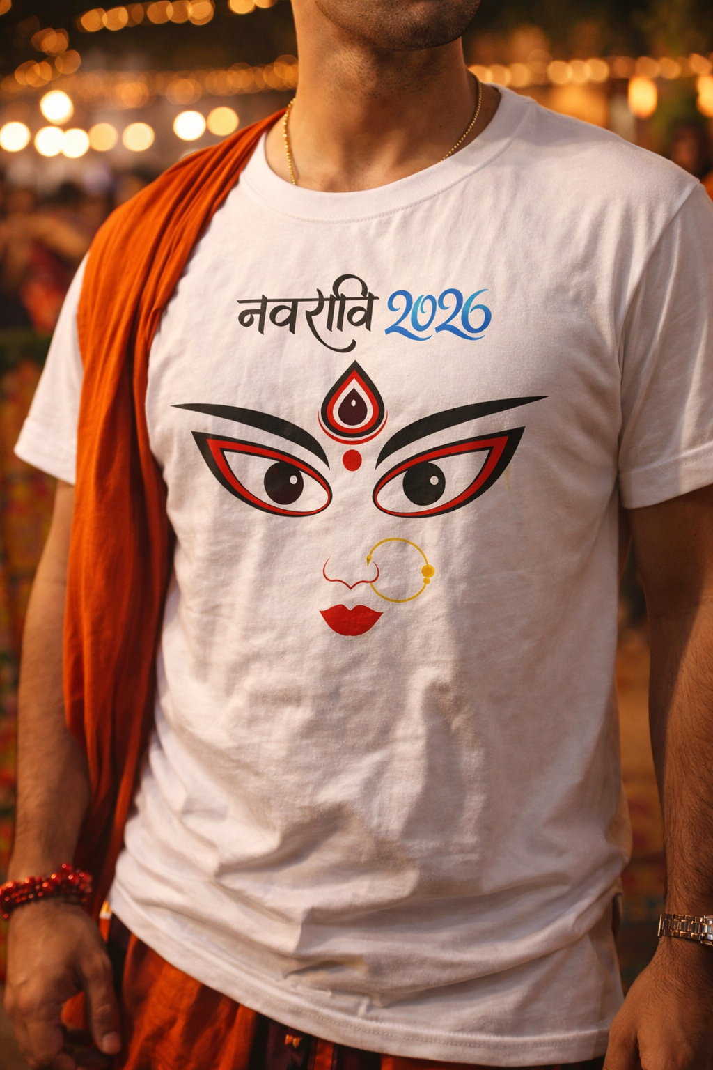 Navratri Festival Printed Spiritual Wear T-Shirt | Devotional Festive Graphic Tee