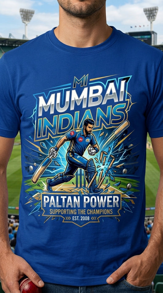 Mumbai Indians Fan T-Shirt – “Paltan Power” Printed Cotton Tee for IPL Supporters