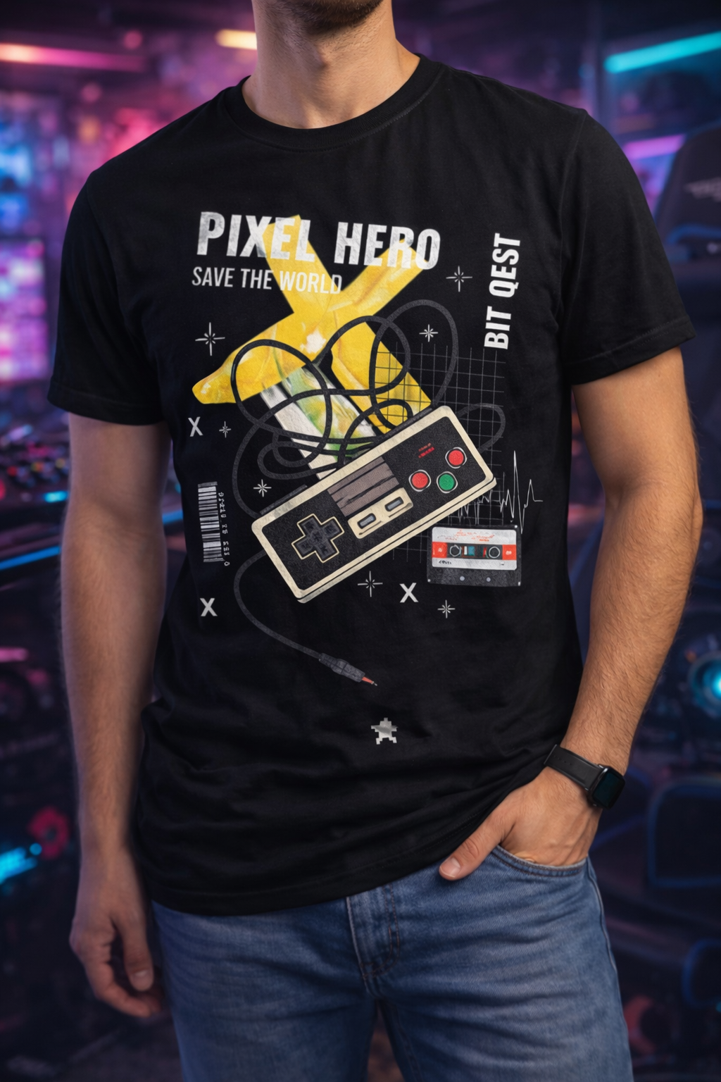 Pixel Hero Save the World Gamer T-Shirt – Retro Gaming Graphic Tee