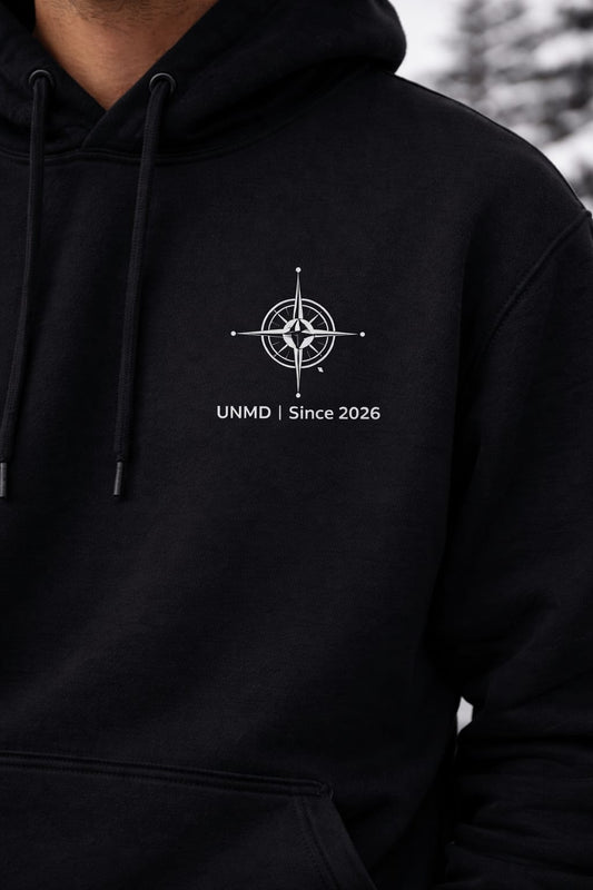 UNMD Since 2026 Hoodie – Minimal Compass Logo Premium Black Sweatshirt