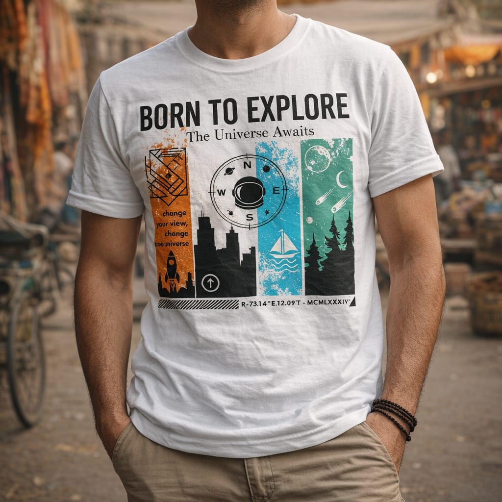 Born to Explore Adventure T-Shirt – Urban, Nautical, Cosmic & Nature Design