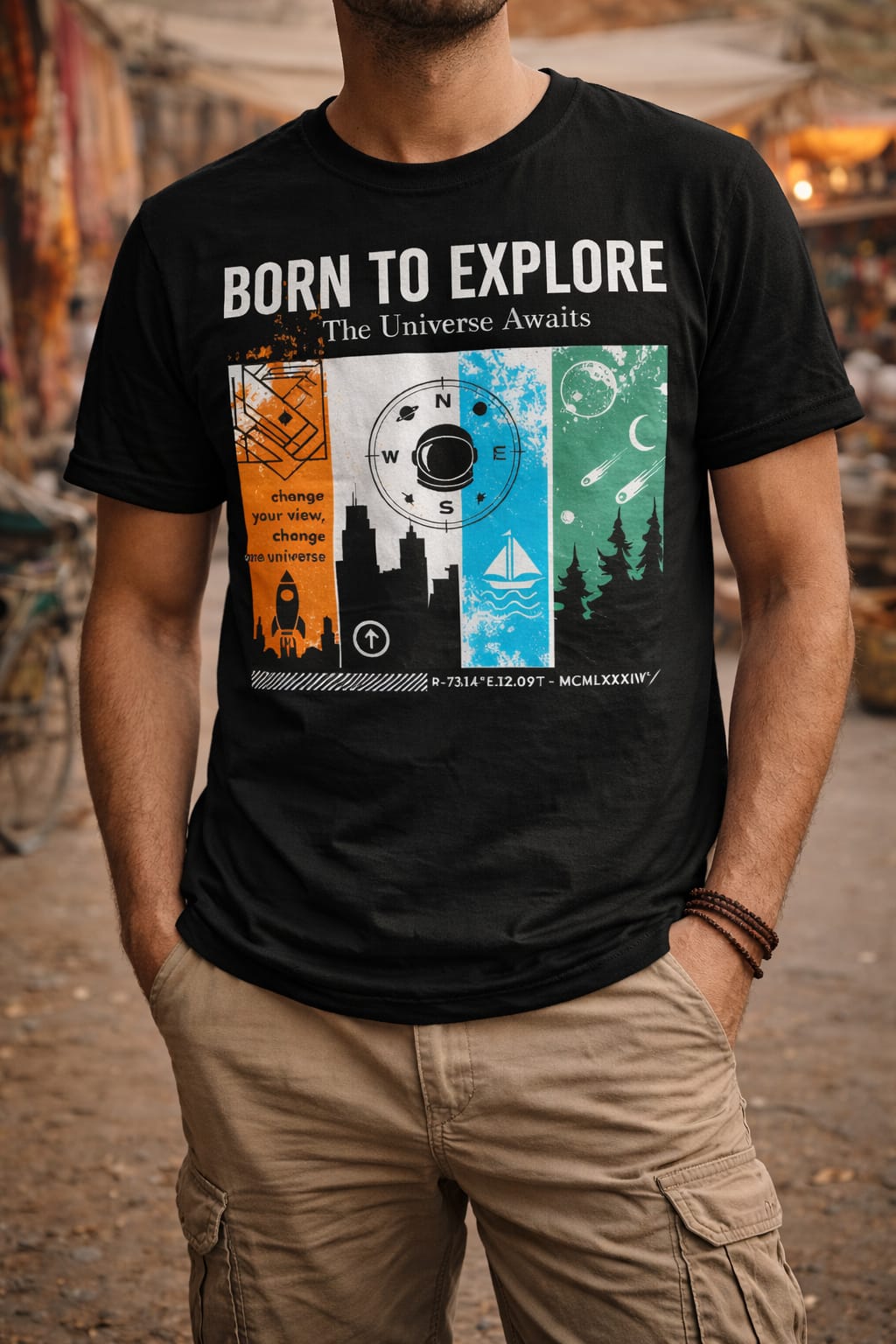 Born to Explore Adventure T-Shirt – Urban, Nautical, Cosmic & Nature Design