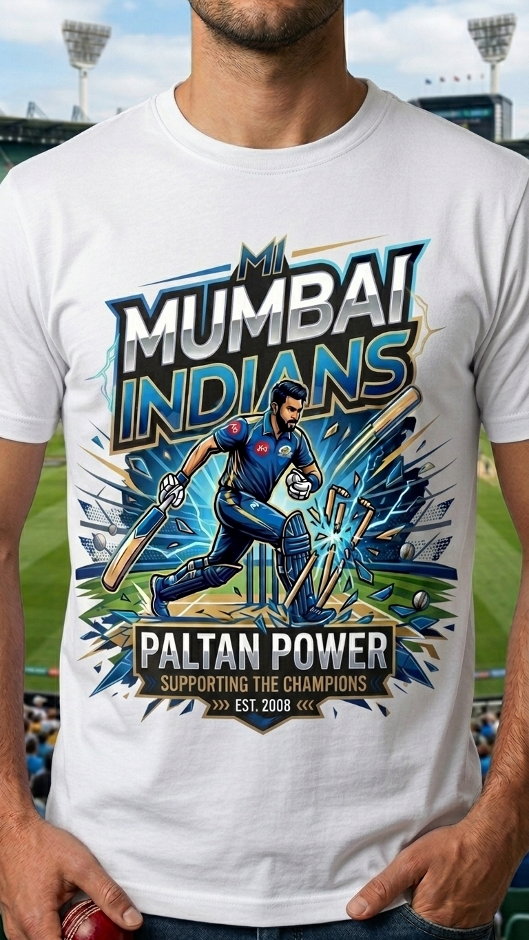 Mumbai Indians Fan T-Shirt – “Paltan Power” Printed Cotton Tee for IPL Supporters